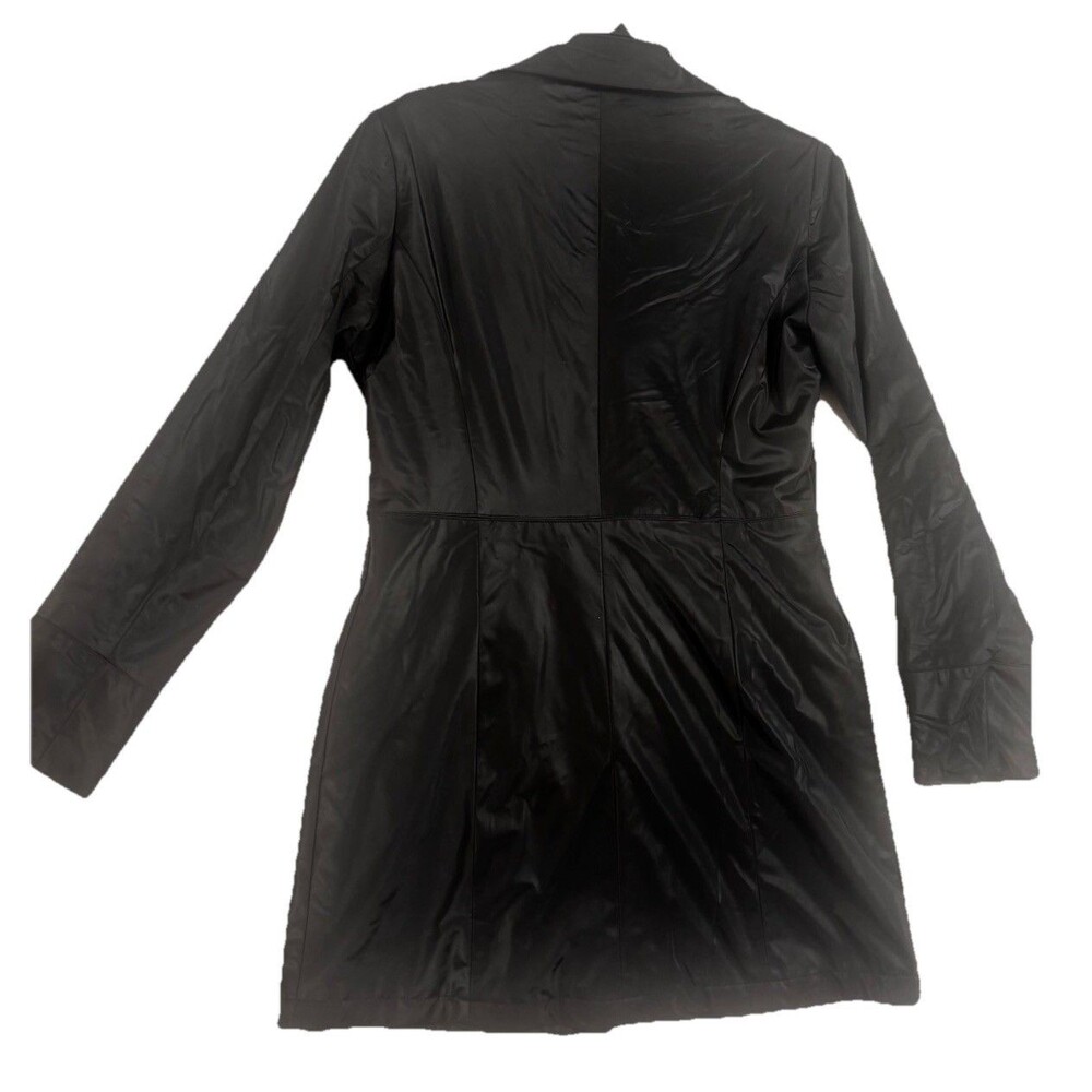 Evolution Black Faux Leather Trench Coat Womens M Belted Long Jacket Goth